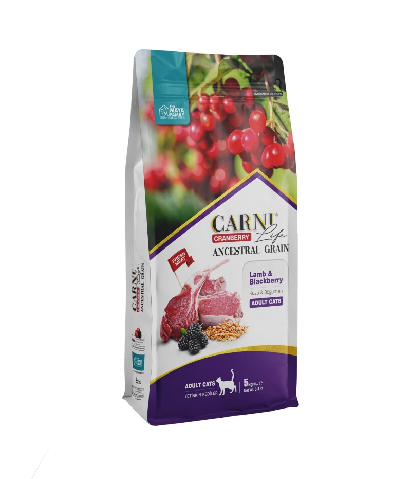 Carni Life Kızılcık Kuzu Etli ve Böğürtlenli Yetişkin Kedi Maması 5 Kg