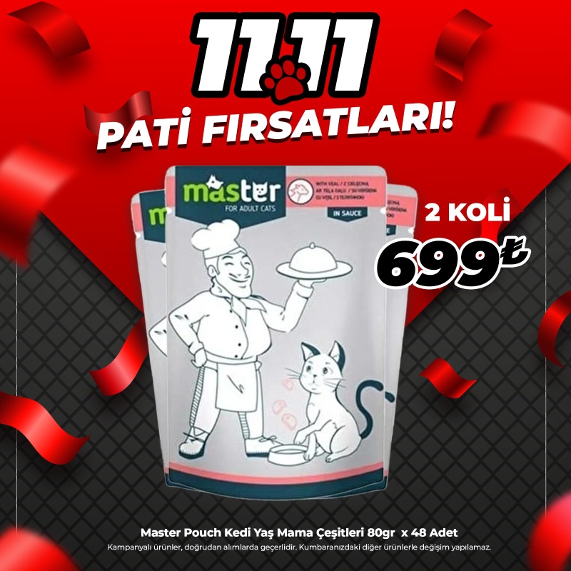 Master Pouch 80grx48 Adet Kedi Yaş Mama Çeşitleri (Avantaj Paketi)