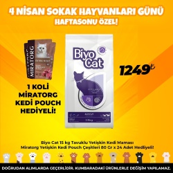 Biyo Cat 15 kg Tavuklu Yetişkin Kedi Maması Miratorg Yetişkin Kedi Pouch Çeşitleri 80 Gr x 24 Adet Hedliyeli!
