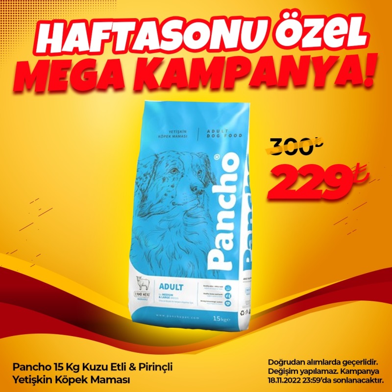 Pancho 15 Kg Kuzu Etli Pirinçli Yetişkin Köpek Maması