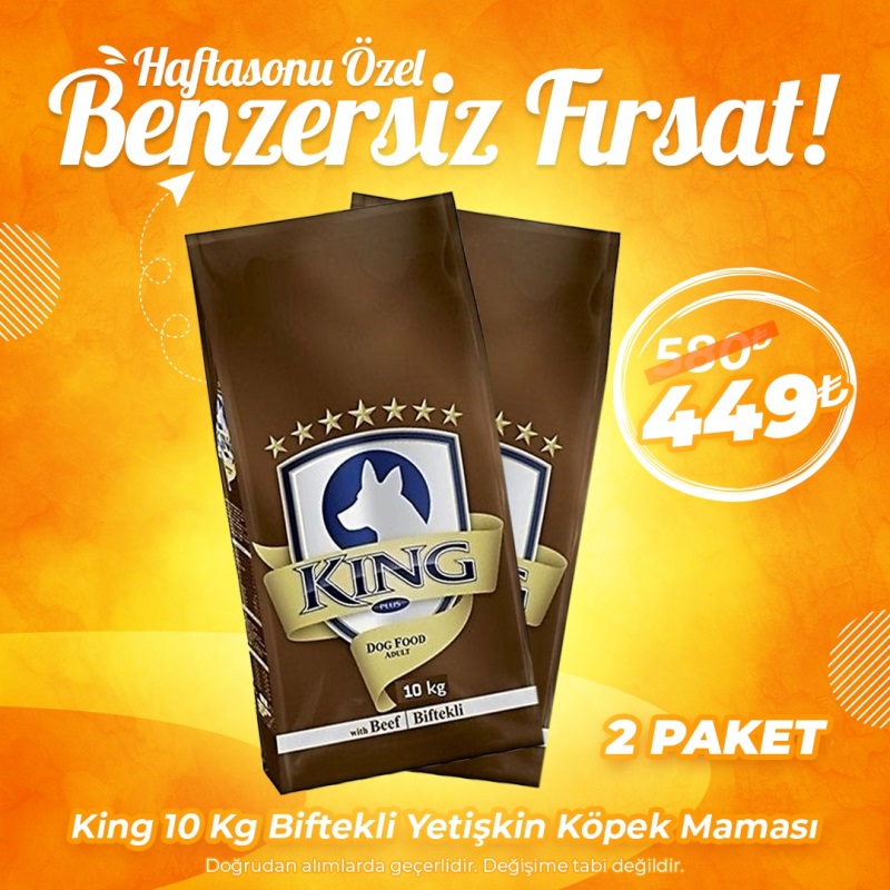 King 10 Kg Biftekli Yetişkin Köpek Maması x 2 Paket (Benzersiz Fırsat)