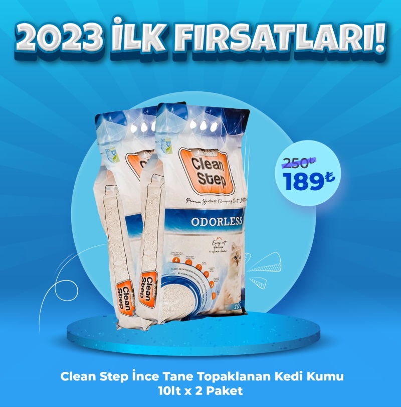 Clean Step Topaklanan İnce Tane Bentonit Kedi Kumu 2 Adet x 10 LT