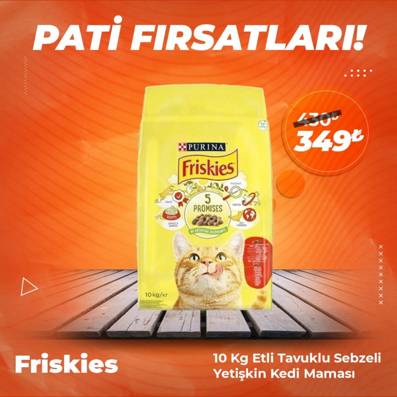 Friskies Etli Tavuklu ve Sebzeli Yetişkin Kedi Maması 10 kg
