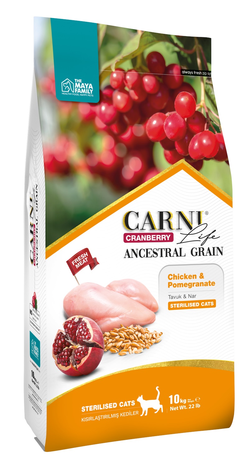 Carni Life Kızılcık Tavuklu ve Narlı Kısırlaştırılmış Kedi Maması 10 Kg