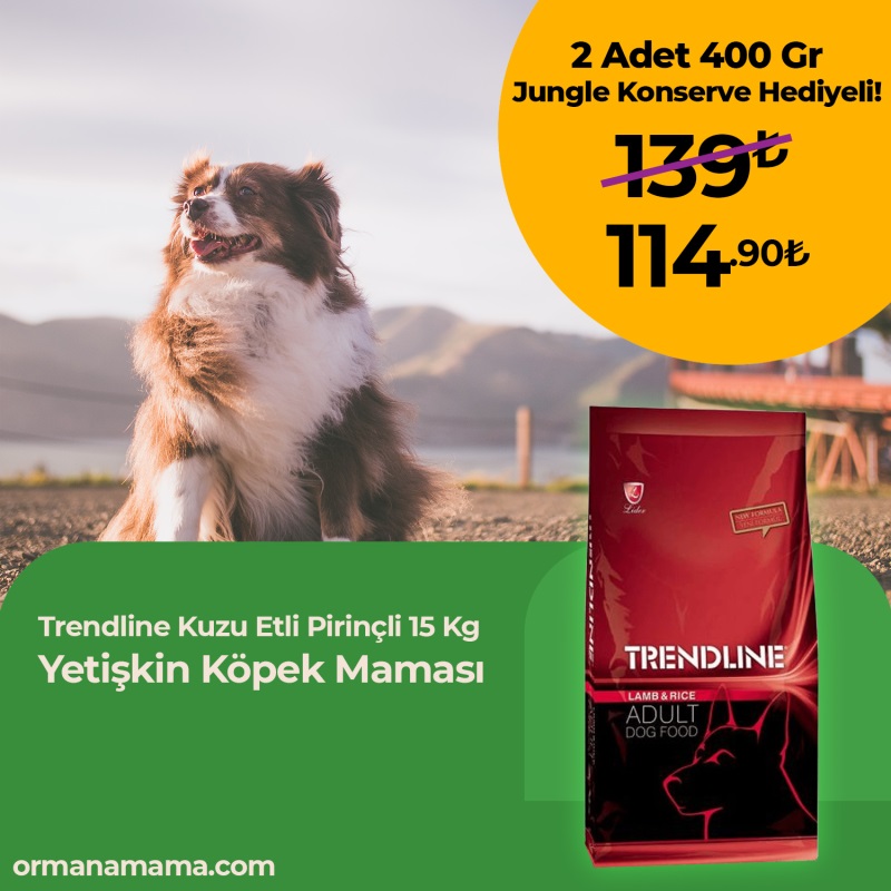 Trendline Kuzu Etli Yetişkin Köpek Maması 15 Kg 2 Adet Jungle 400 Gr Konserve Hediye