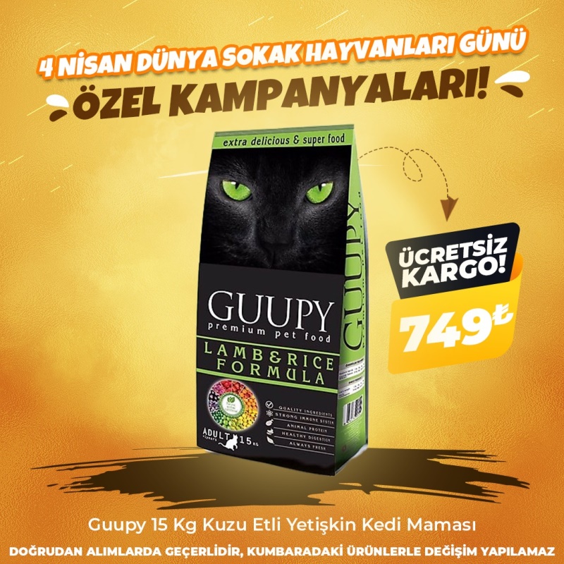 Guupy 15 Kg Kuzu Etli Yetişkin Kedi Maması (4 Nisan Özel)