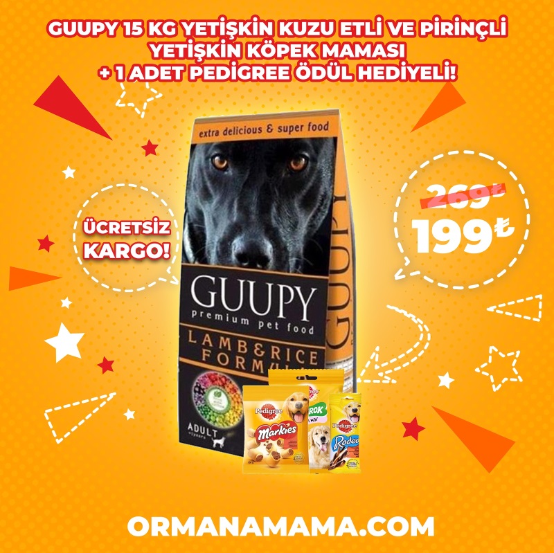 Guupy 15 Kg Kuzu Etli Yetişkin Köpek Maması 1 Adet Pedigree Ödül Maması Hediyeli!