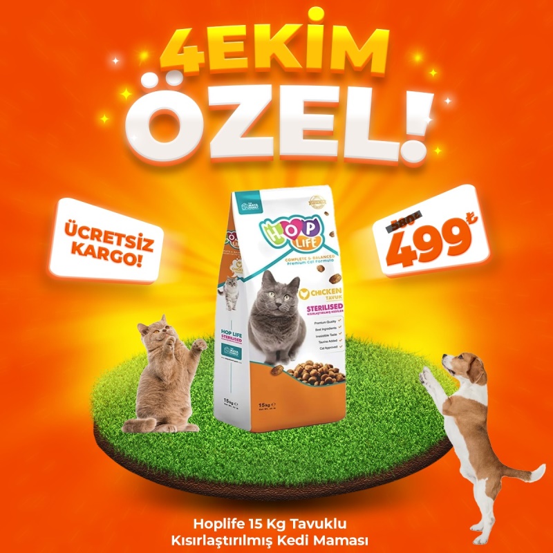 Hop Life Tavuklu Kısırlaştırılmış Kedi Maması 15 Kg (4 Ekim Özel)