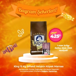 King 15 Kg Biftekli Yetişkin Köpek Maması -  1 Adet 3x11gr Reflex Stick Ödül Hediyeli!