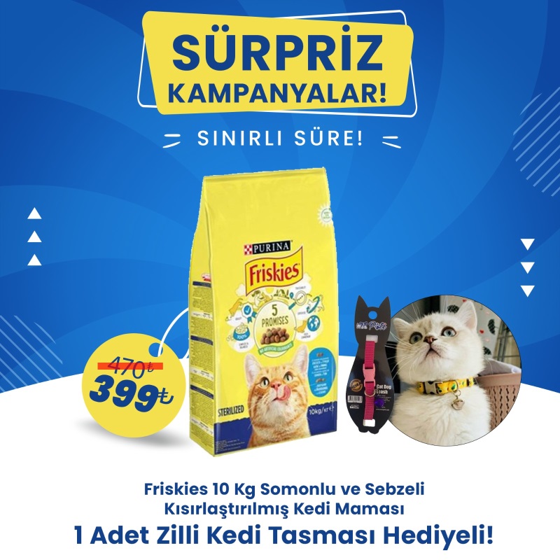 Friskies Somonlu Ve Sebzeli Kısırlaştırılmış Yetişkin Kedi Maması 10 Kg 1 Adet Zilli Kedi Tasması Hediyeli