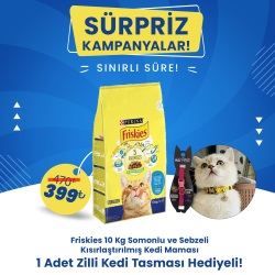 Friskies Somonlu Ve Sebzeli Kısırlaştırılmış Yetişkin Kedi Maması 10 Kg 1 Adet Zilli Kedi Tasması Hediyeli