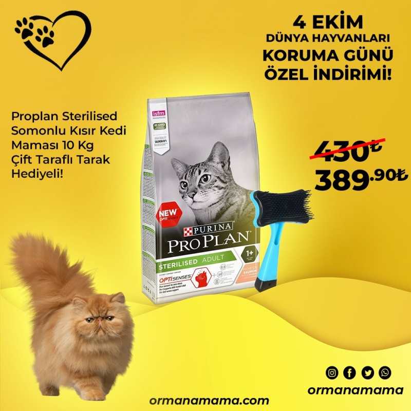 Proplan Sterilised Somonlu Kısır Kedi Maması 10 Kg Çift Taraflı Tarak Hediyeli