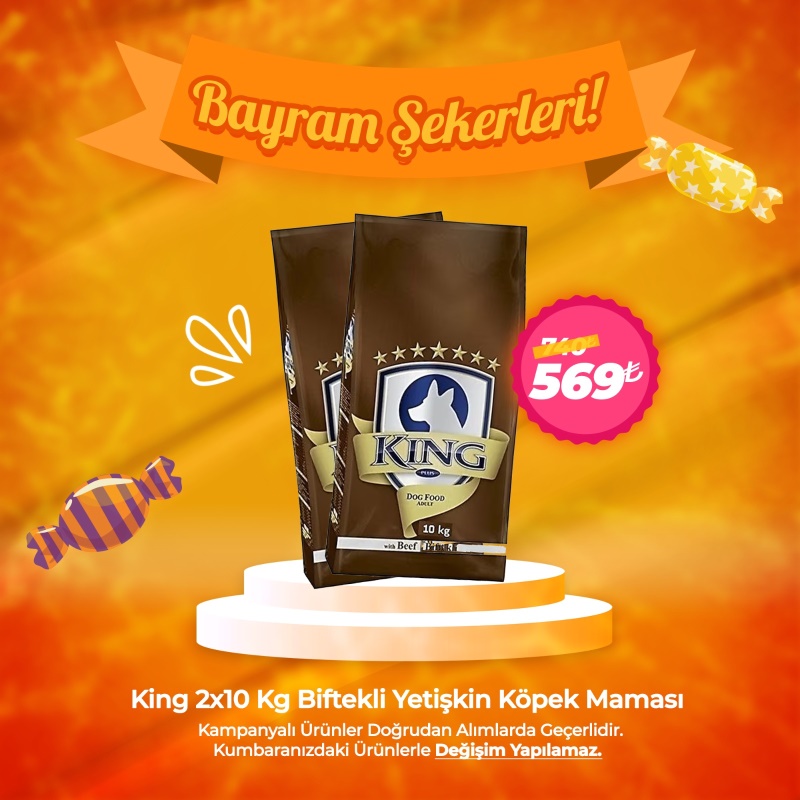 King 10Kg x 2 Paket Biftekli Yetişki Köpek Maması