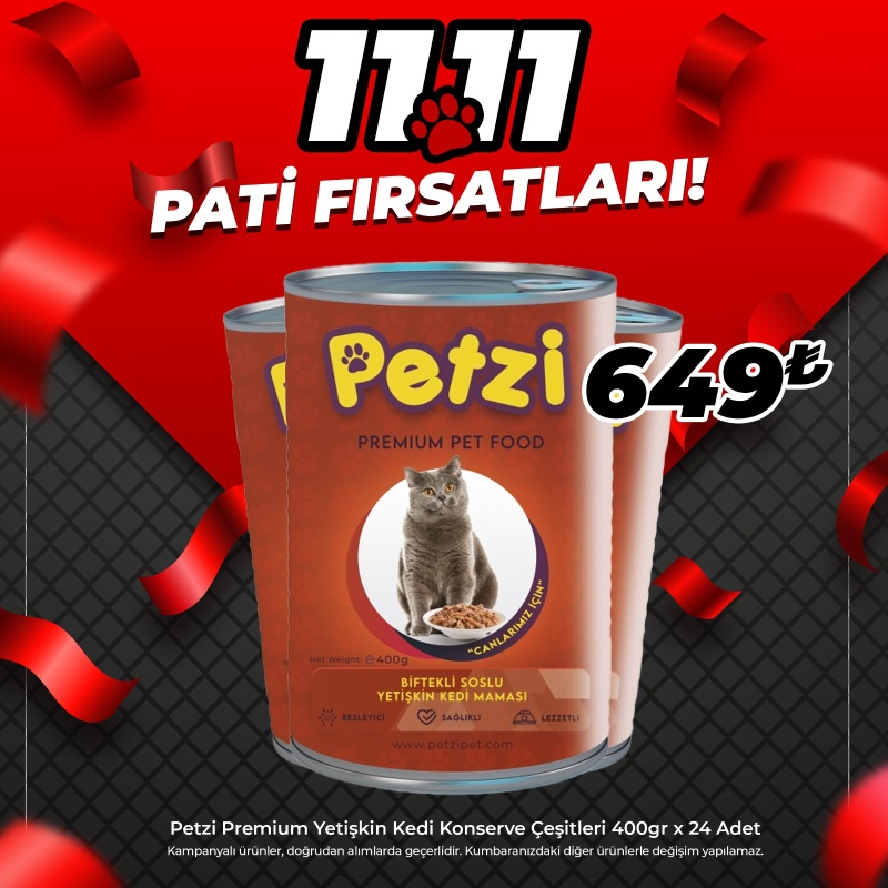 Petzi Premium Kedi Konserve Çeşitleri 400gr x 24 Adet