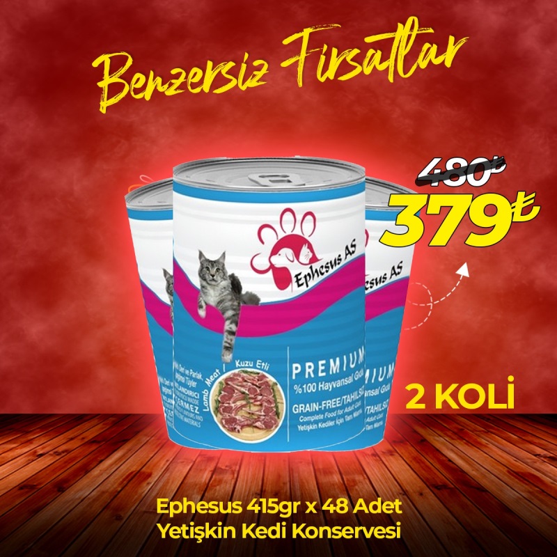 Ephesus As Kedi Konservesi Çeşitleri 415 gr x 48 Adet (Avantaj Paketi)