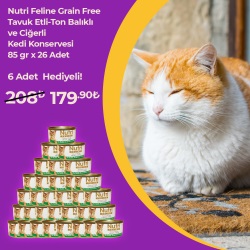 Nutri Feline Grain Free Tavuk Etli - Ton Balıklı ve Ciğerli Kedi Konservesi 85 Gr x 26 Adet 6 Adet Hediyeli
