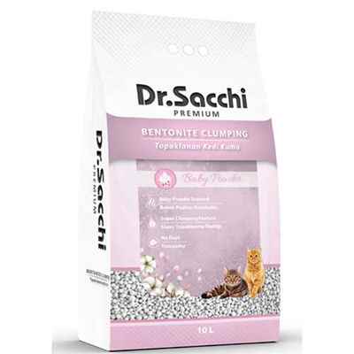Dr.Sacchi Premium Bebek Pudrası Kokulu Bentonit İnce Taneli Topaklanan Kedi Kumu 10 Lt