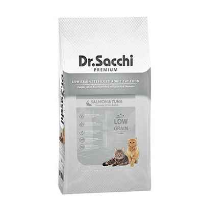 Dr.Sacchi Premium Sterilised Somon ve Ton Balıklı Düşük Tahıllı Kısırlaştırılmış Kedi Maması 10 Kg