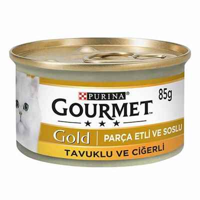 Gourmet Gold Parça Etli Soslu Tavuklu Ciğerli Yetişkin Kedi Konservesi 24 Adet 85 Gr