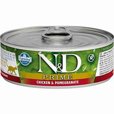 N&D Prime Tavuklu Narlı Tahılsız Yetişkin Kedi Konservesi 6 Adet 80 Gr