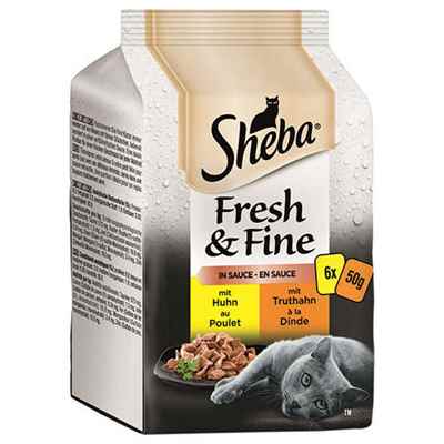 Sheba Pouch Fresh&Fine Kümes Hayvanlı Yetişkin Kedi Konservesi 6x50 Gr