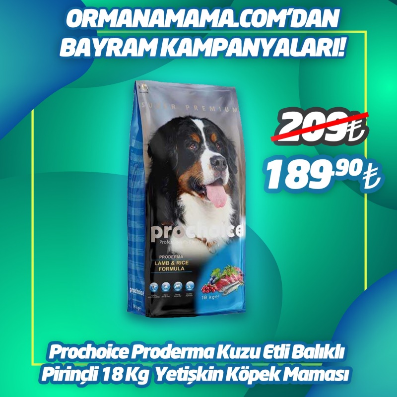 18 Kg Prochoice Proderma Kuzu Etli Balıklı Pirinçli Yetişkin Köpek Maması 