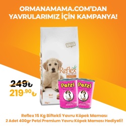 15 Kg Reflex Puppy Kuzu Etli Yavru Köpek Maması + 2 Ad Petzi Yavru Köpek Yaş Mama Hediye