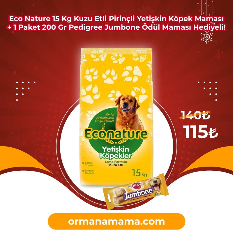 Eco Nature Kuzu Etli 15 Kg Yetişkin Köpek Maması + 1 Paket 200 gr Pedigree Jumbone Ödül Maması Hediyeli