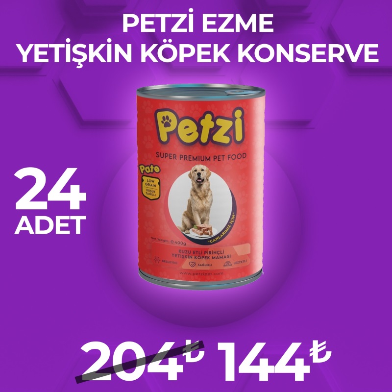 Petzi Dog Premium Düşük Tahıllı Ezme Kuzu Etli Pirinçli Yetişkin Köpek Maması 400 Gr x 24 Ad (Özel Fiyat)