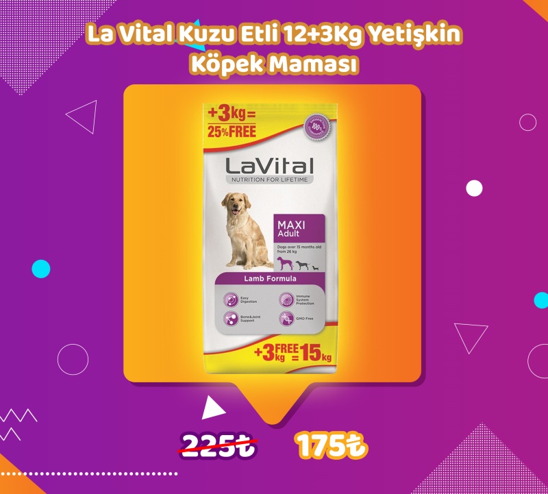 La Vital Kuzu Etli 12+3Kg Yetişkin Köpek Maması