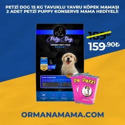 PETZİ DOG 15 KG TAVUKLU YAVRU KÖPEK MAMASI 2 ADET PETZİ PUPPY KONSERVE MAMA HEDİYELİ!