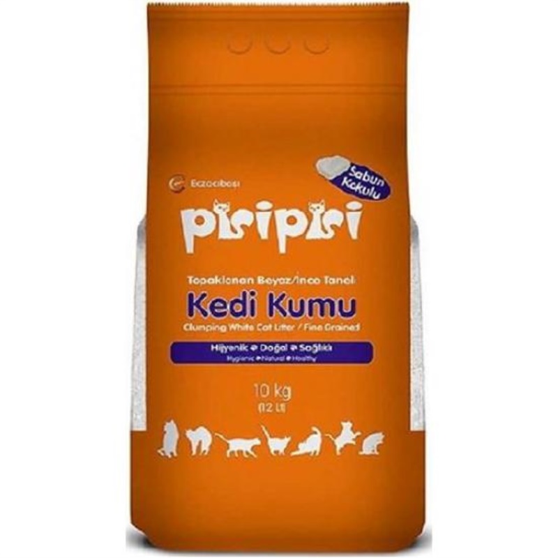 Pisi Pisi Sabun Kokulu Kalın Taneli Topaklanan Doğal Kedi Kumu 10 Kg x 2 Adet