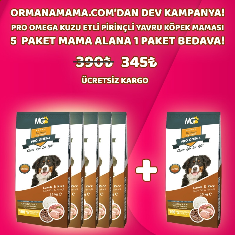 5 Paket Alana 1 Paket bedava Pro Omega 15 Kg Kuzu Etli