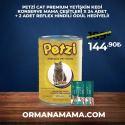 PETZİ CAT PREMIUM YETİŞKİN KEDİ KONSERVE MAMA ÇEŞİTLERİ X 24 ADET + 2 ADET REFLEX HİNDİLİ ÖDÜL HEDİYELİ!