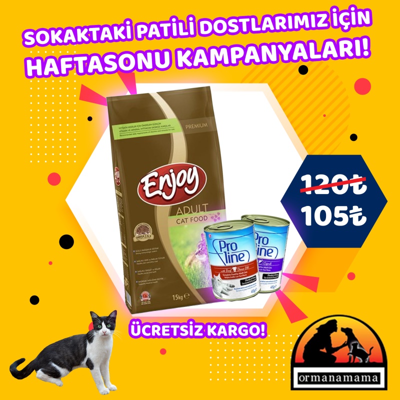 Enjoy Yetişkin Tavuklu 15 Kg Kedi Maması 5 adet Friskies 100 Gr Pouch Hediyeli